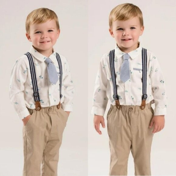 NWT Dave Bella baby boy print cotton button down shirt and tie toddler Sz 3 - Picture 1 of 11